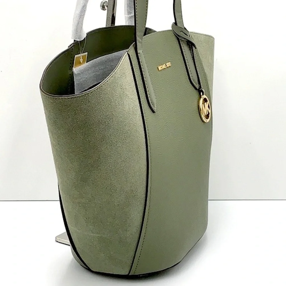 MICHAEL KORS PORTIA LARGE TOTE ARMY GREEN COLOR PEBBLED LEATHER/SUEDE - Picture 3 of 16